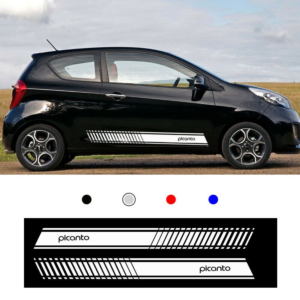 For Kia Picanto Car Body Sticker Vinyl Side Skirt Sticker Decals white 2pcs