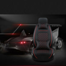 PU Leather Car Seat Cover Mat Rear+Front Black W/ Red Size L for 5 Seats Auto