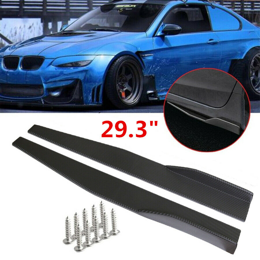 2x 74CM Car Side Skirt Splitter Addon Diffuser Wing Carbon Fiber Look Drill USA