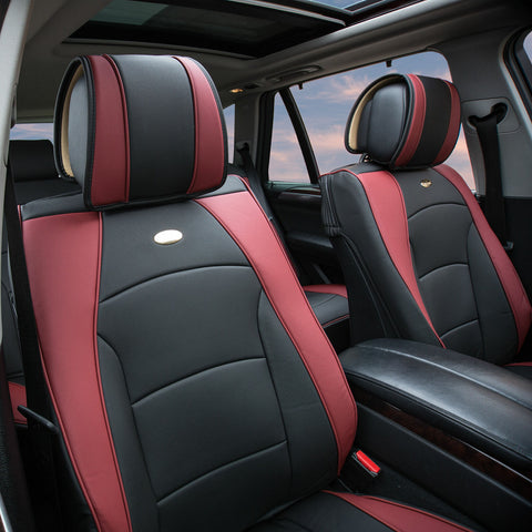 Leatherette Seat Cushion Cover Front Bucket For Auto Car SUV Van Burgundy Black