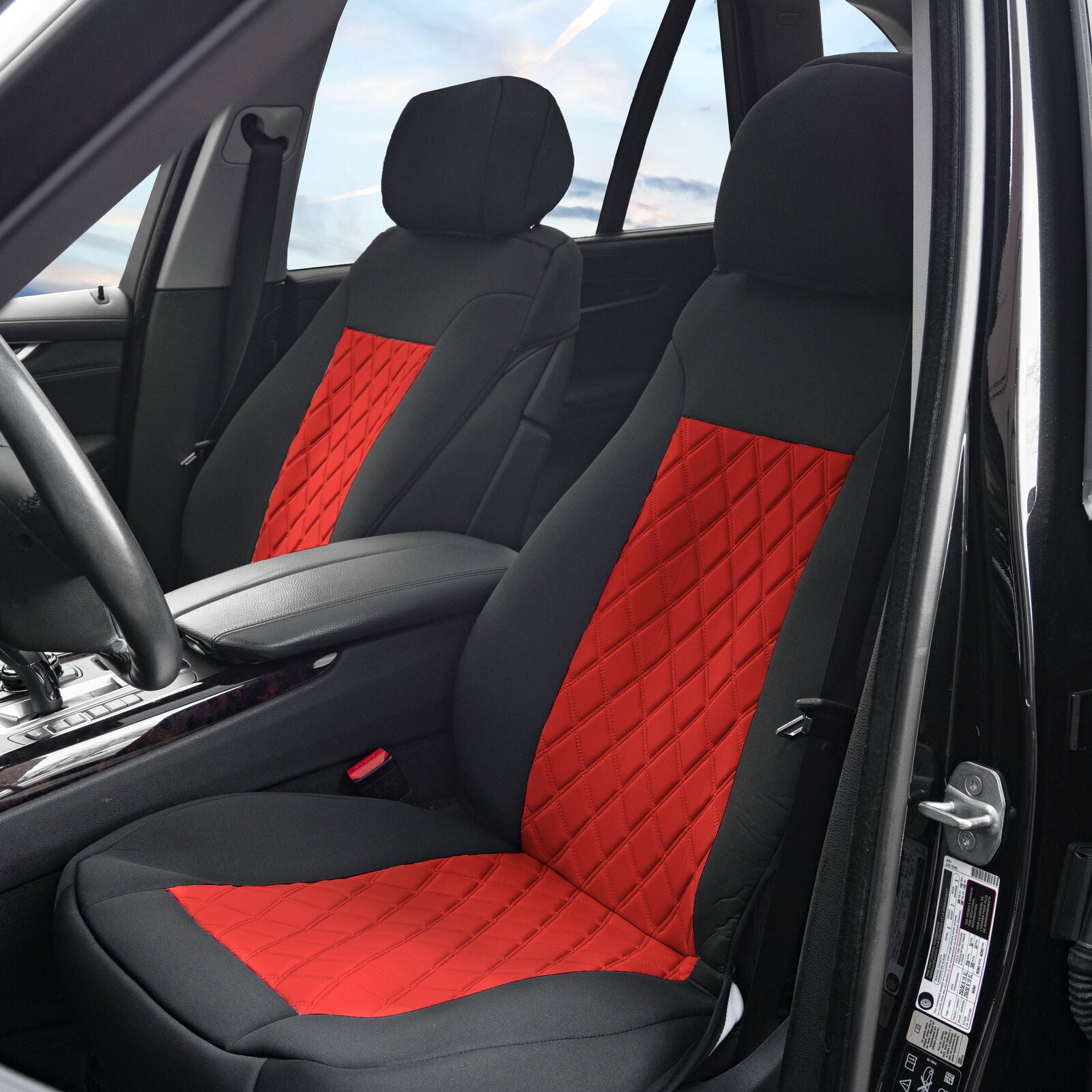 Front Bucket Seat Covers Pair Neosupreme For Auto Car SUV Red Black