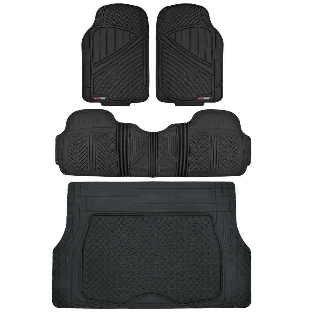 MotorTrend FlexTough Rubber Floor Mats & Cargo Set - Black - Heavy Duty BPA Free