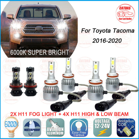 6x Combo LED Headlights Bulbs + Fog Lights Kit For Toyota Tacoma 2016-2020 6000K