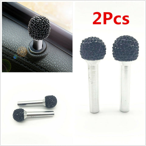 2Pcs Rhinestone + Aluminum Alloy 1.6cm x 5.2cm Car Interior Door Lock Knob Pins