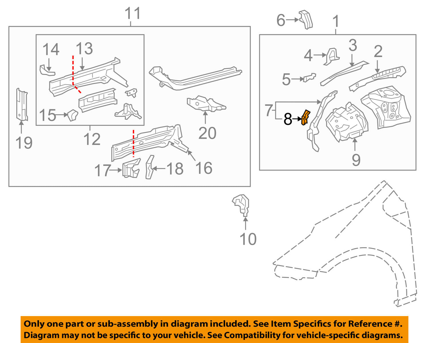 TOYOTA OEM 16-18 Prius FENDER-Apron Reinforcement Extension Left 5381447030