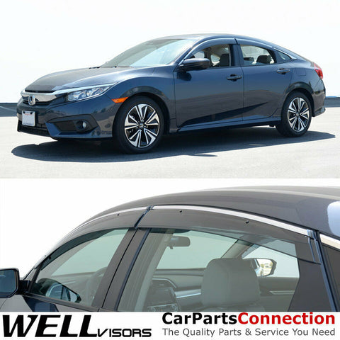 WellVisors Window Visors For Honda Civic Sedan 16-20 Insight 19-20 Sun Deflector