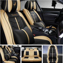 Universal 5-Seats Car Seat Covers Black+Blue PU-Leather Protector Cushion Set US