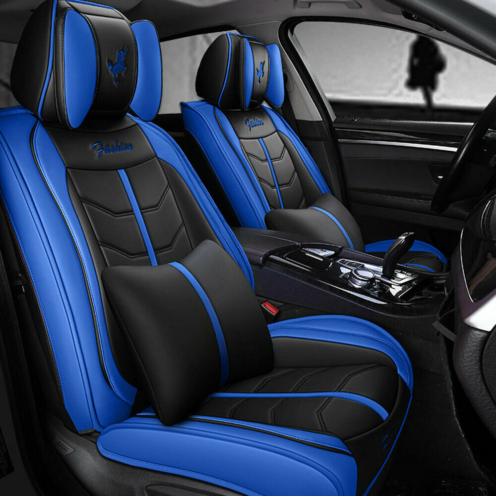 Deluxe Car Seat Covers PU Leather Cushions Full Set W/Pillow Universal Protector