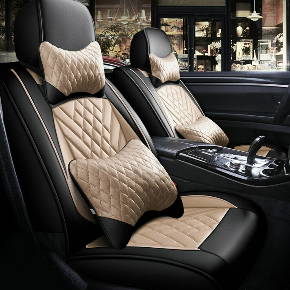 11Pcs Car Seat Cover Protector+Cushion Front & Rear Full Set PU Leather Interior