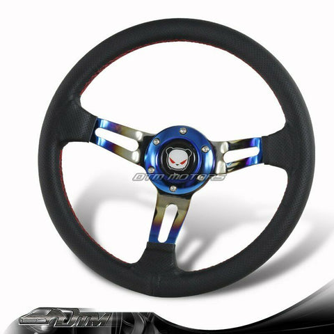 350MM Drift Titanium Red Stitched Black Leather 3-Spoke Racing Steering Wheel