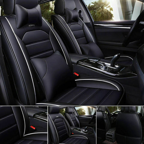 3D PU Leather Car SUV Seat Cover 5-Seats Front+Rear Cushion Black Universal Fit
