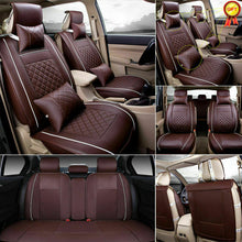 Car Seat Cover PU Leather 5-Seats Front+Rear Cushion W/Pillows Set Accessories