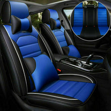 5D B&Blue PU Leather Car Seat Covers Universal Breathable Luxury Cushion Set US
