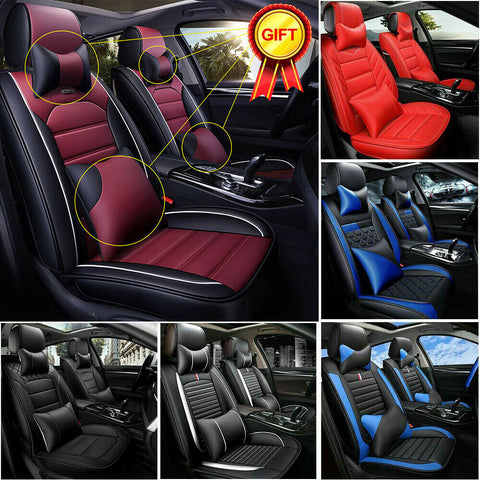 Car Seat Covers Top PU Leather Front & Rear Full Set Universal for 5-Seats Cars