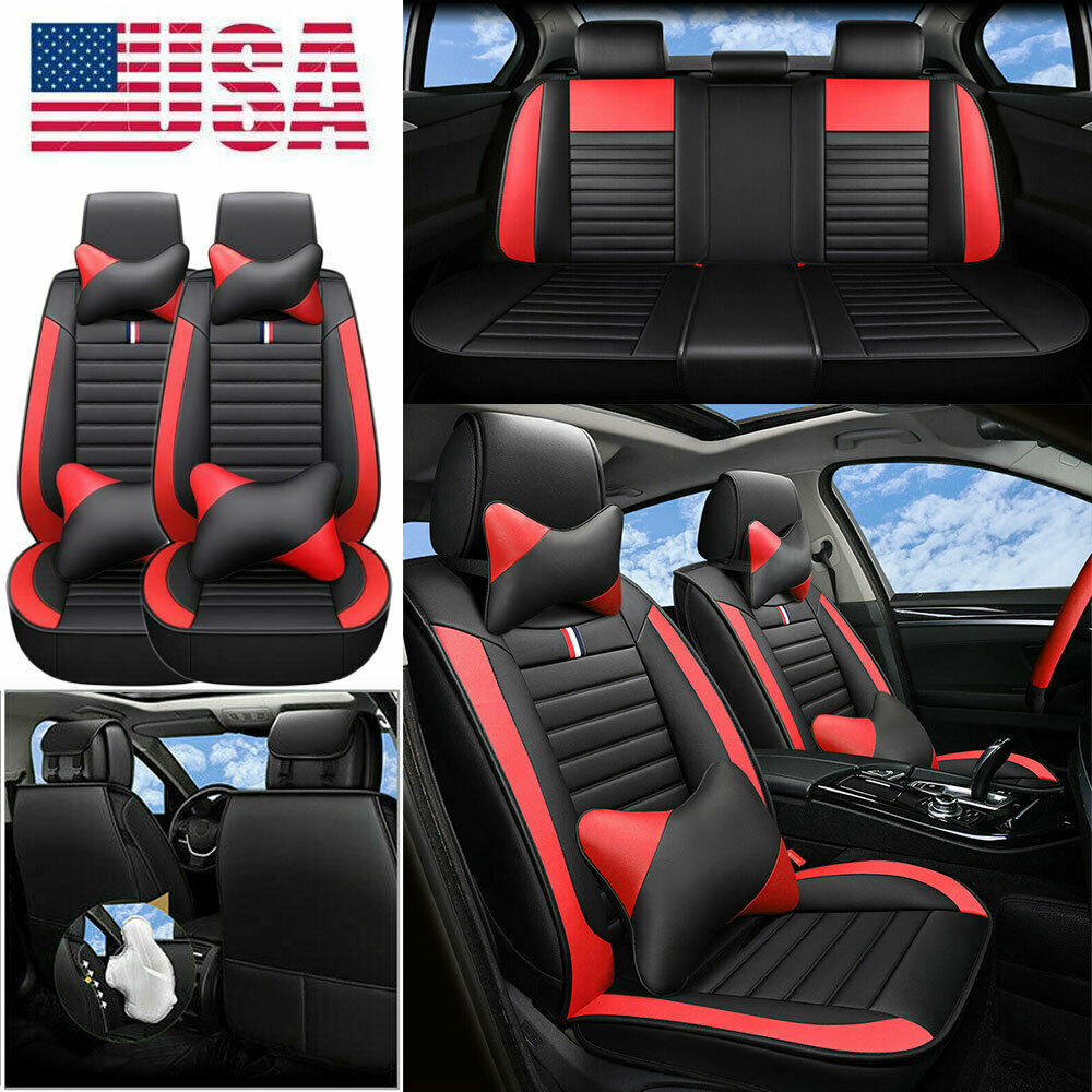 Luxury SUV Car Seat Covers W/Pillows Red&Black PU Leather Cushion For BMW Honda