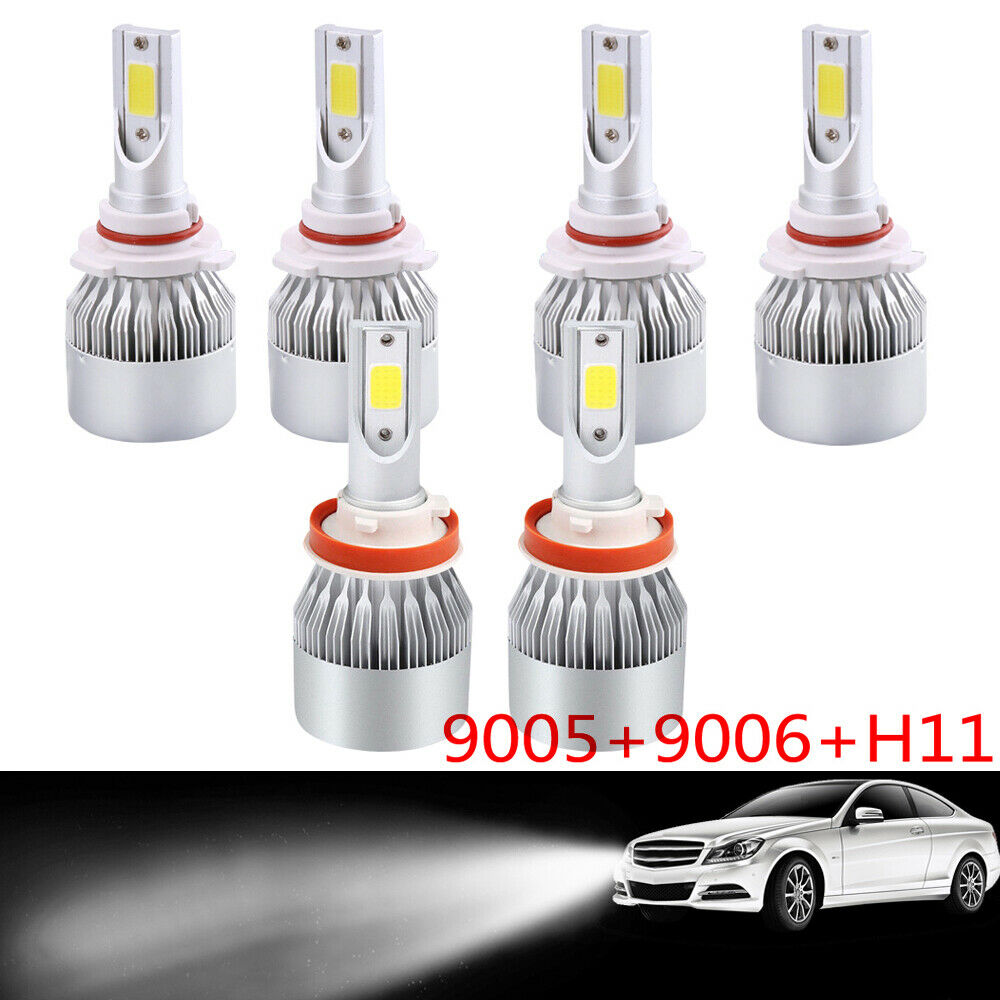 6x Combo 9005 H11 9006 3900W 585000LM 6000K LED Headlight Kit CREE Hi Low Bulbs