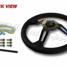 350MM Titanium Blue Red Stitched Black Leather 3-Spoke Racing Steering Wheel