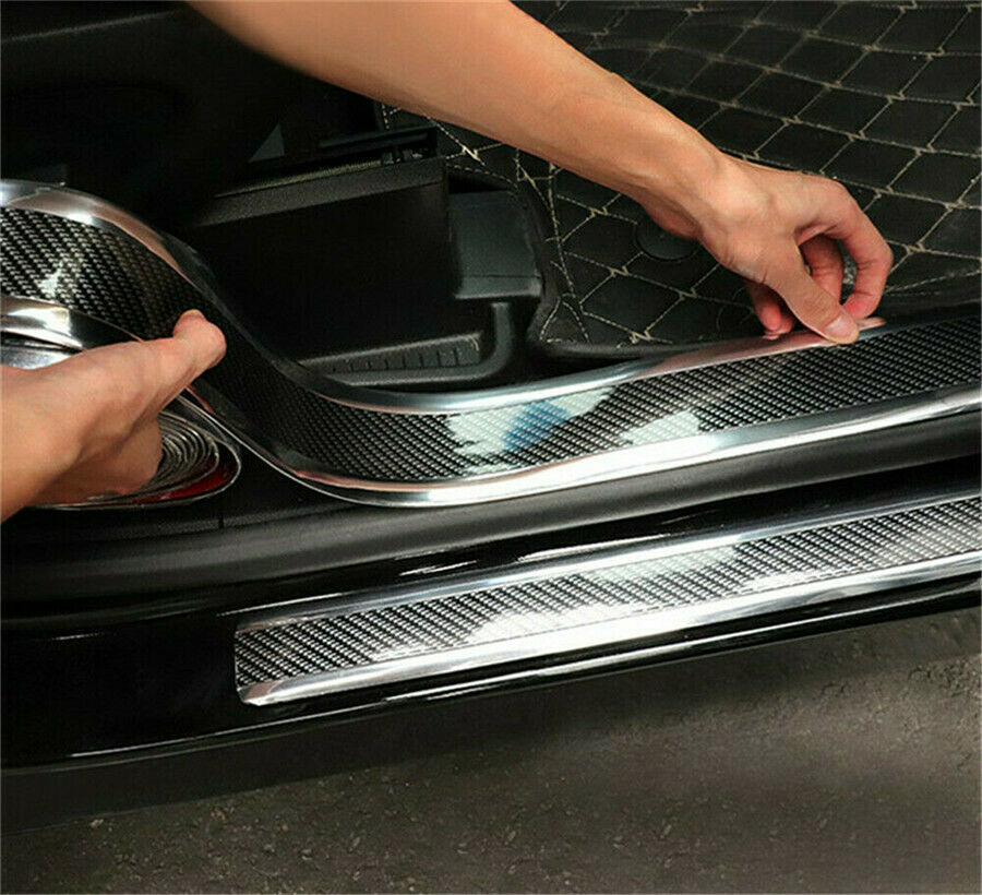 5D Glossy Carbon Fiber Car Door Plate Sill Scuff Wrap Stickers Auto Accessories