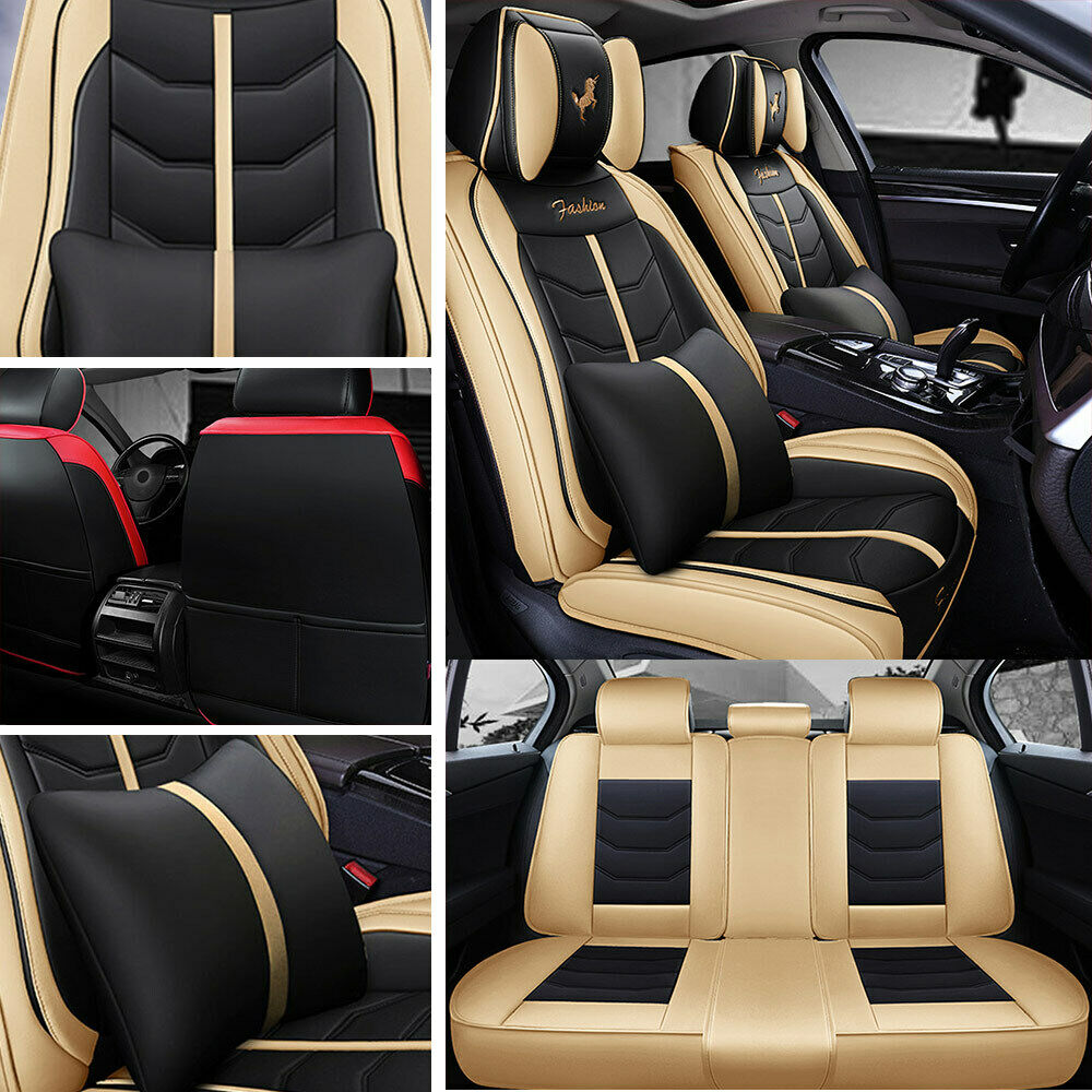 US Stock PU Leather Car Seat Cover Front Rear Cushion Pillow Universal Protector