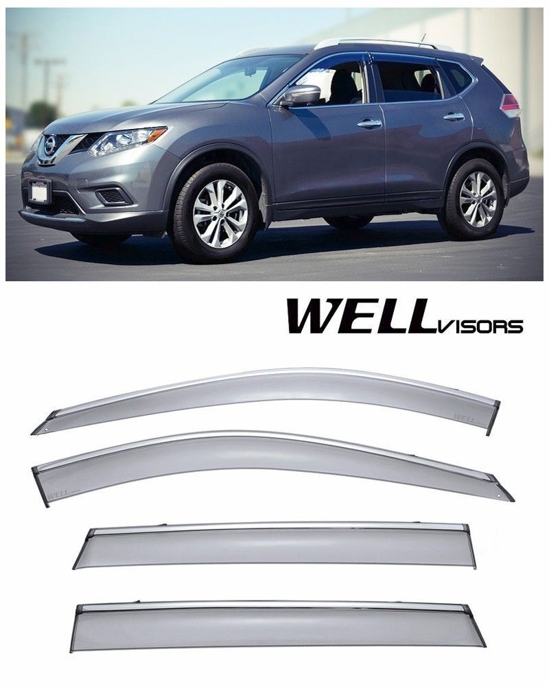 For 14-Up Nissan Rouge WellVisors CHROME TRIM Side Window Visors Rain Deflectors