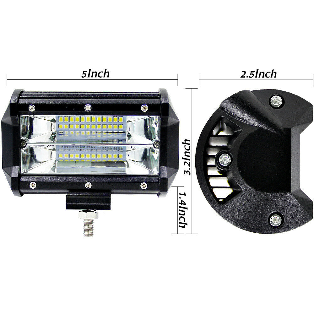 Fly5D 5'' 72W LED Work LED Light Bar Flood Driving Lamp For Jeep SUV Truck Boat