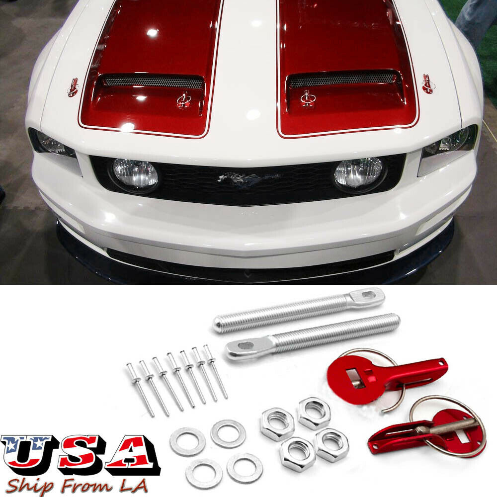 Universal Red Rally Racing Aluminum Flip Over Mount Bonnet Hood Pin Lock Latch