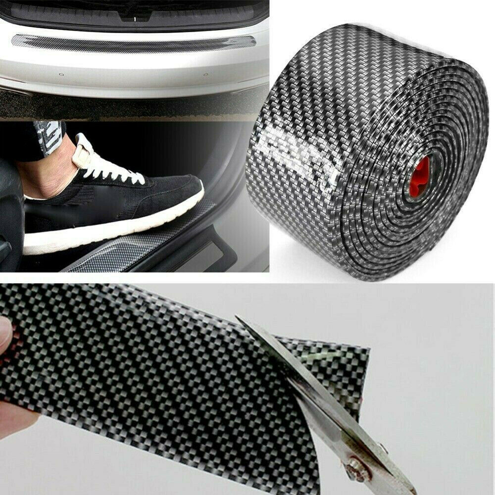 3D Carbon Fiber Texture Matte Black Vinyl Car Door Sill Wrap Sticker Decal Film
