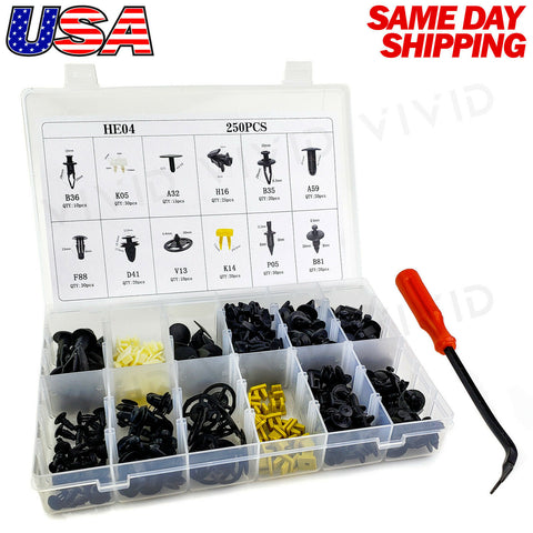 250pcs Set Plastic Rivets Fastener Fender Bumper Push Clips with Tool for Nissan