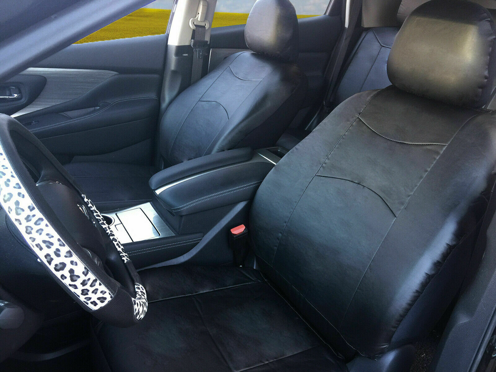 2 Black PU Leather Front Car Seat Covers to Rouge 853 Black