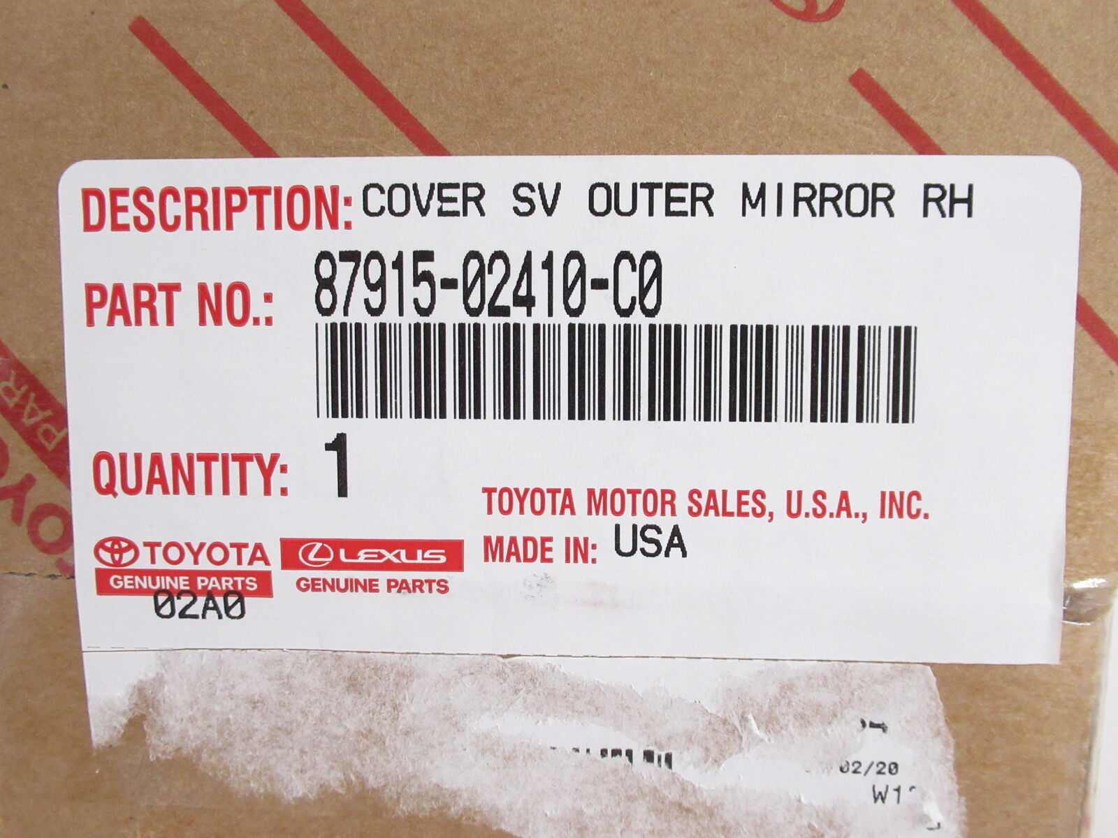 Genuine OEM Toyota 87915-02410-C0 Passenger Side Mirror Cover Shell Black