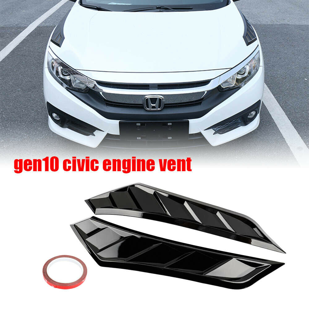 Glossy Black Engine Hood Cover Outlet Vent Fit For Honda Civic 10th 2016-2020