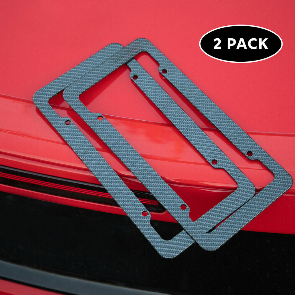 Black Plastic Carbon Fiber Style License Plate Frame For Front & Rear Bracket