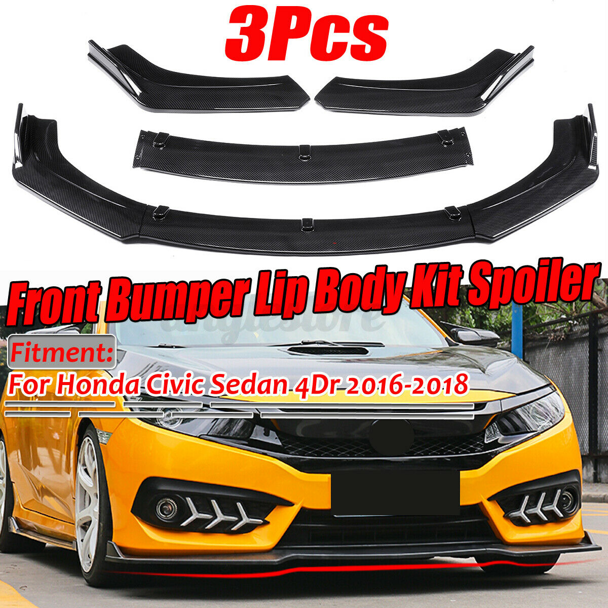 US Front Bumper Lip Spoiler Lower Splitters Protector Trim For Honda Civic Sedan