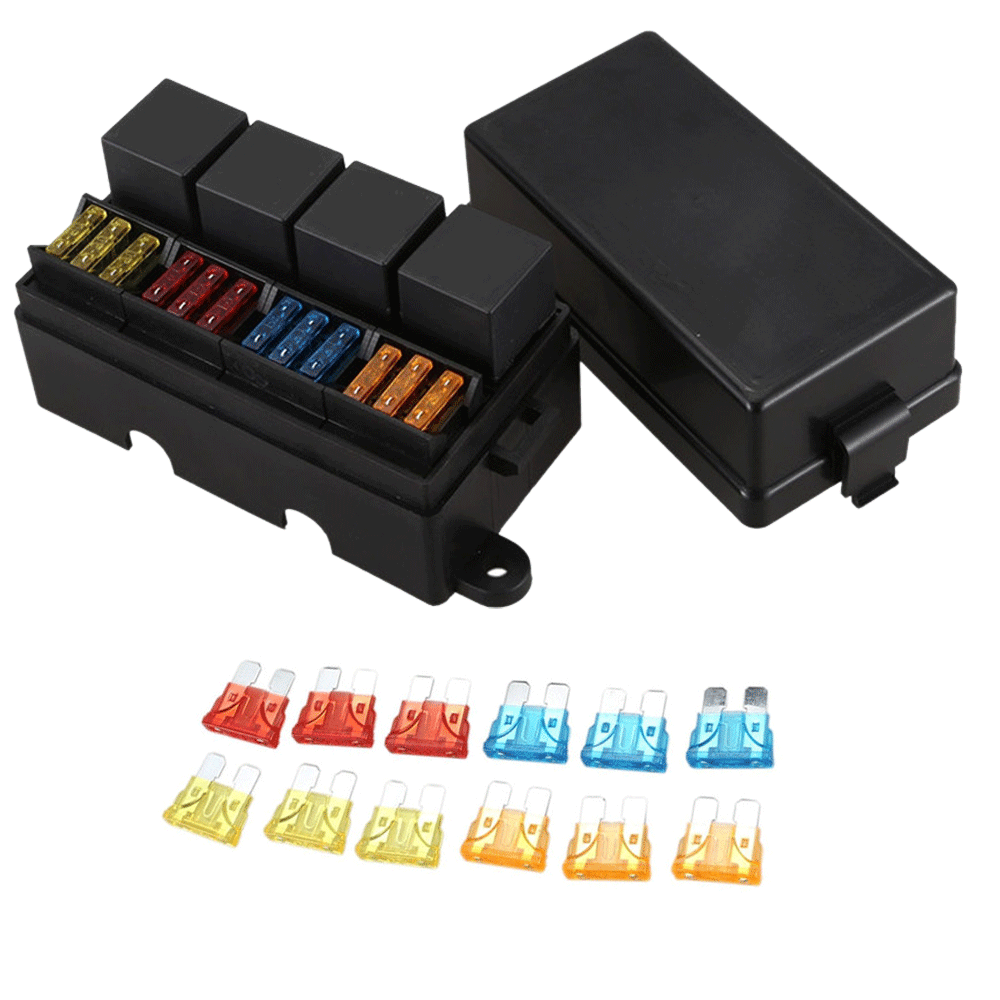 12 Way Blade Fuse Holder Box with 4Pin 12V 40A Relays for Car Truck Trailer Boat