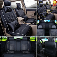 From US Car Seat Cover Size M PU Leather 5-Seats Front & Rear Cushion W/pillows