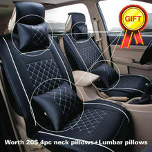 Beige Luxury PU Leather Car Seat Covers Front&Rear Cushions w/Pillow Accessories