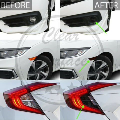 Fits Civic Sedan 16-20 Fog Tail Light Reflector Sidemarker Smoke Tint Overlay
