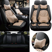 11Pcs Car Seat Cover Protector+Cushion Front & Rear Full Set PU Leather Interior