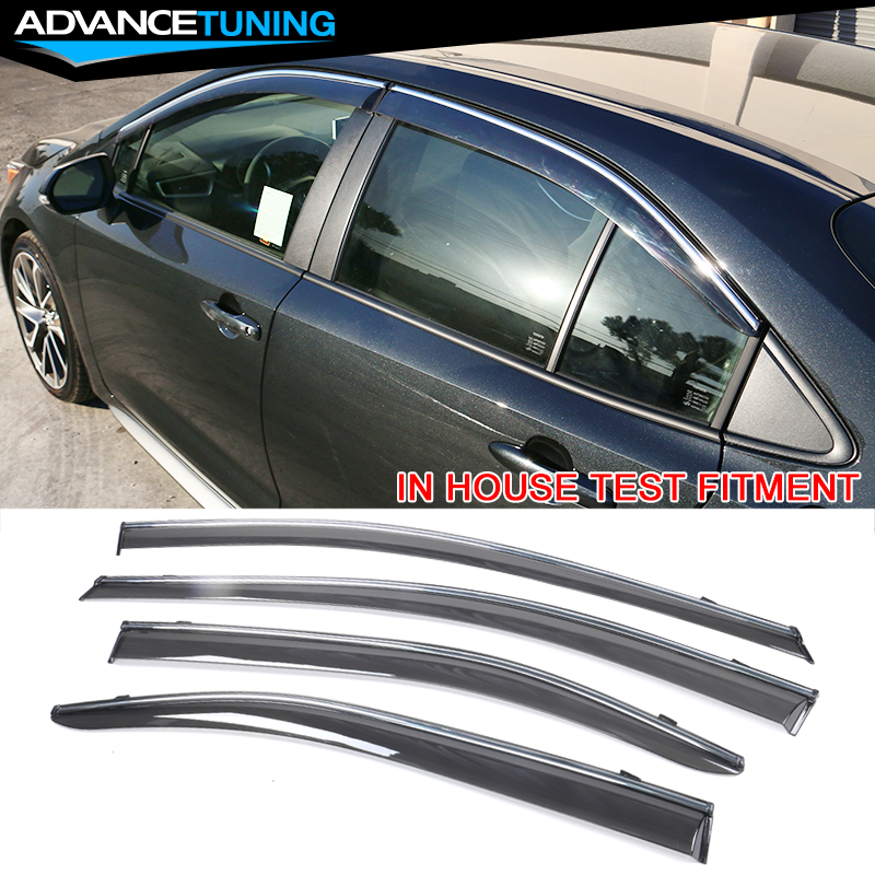 Fits 2020 Toyota Corolla Polycarbonate Window Visors w/ Chrome Trim 4PC