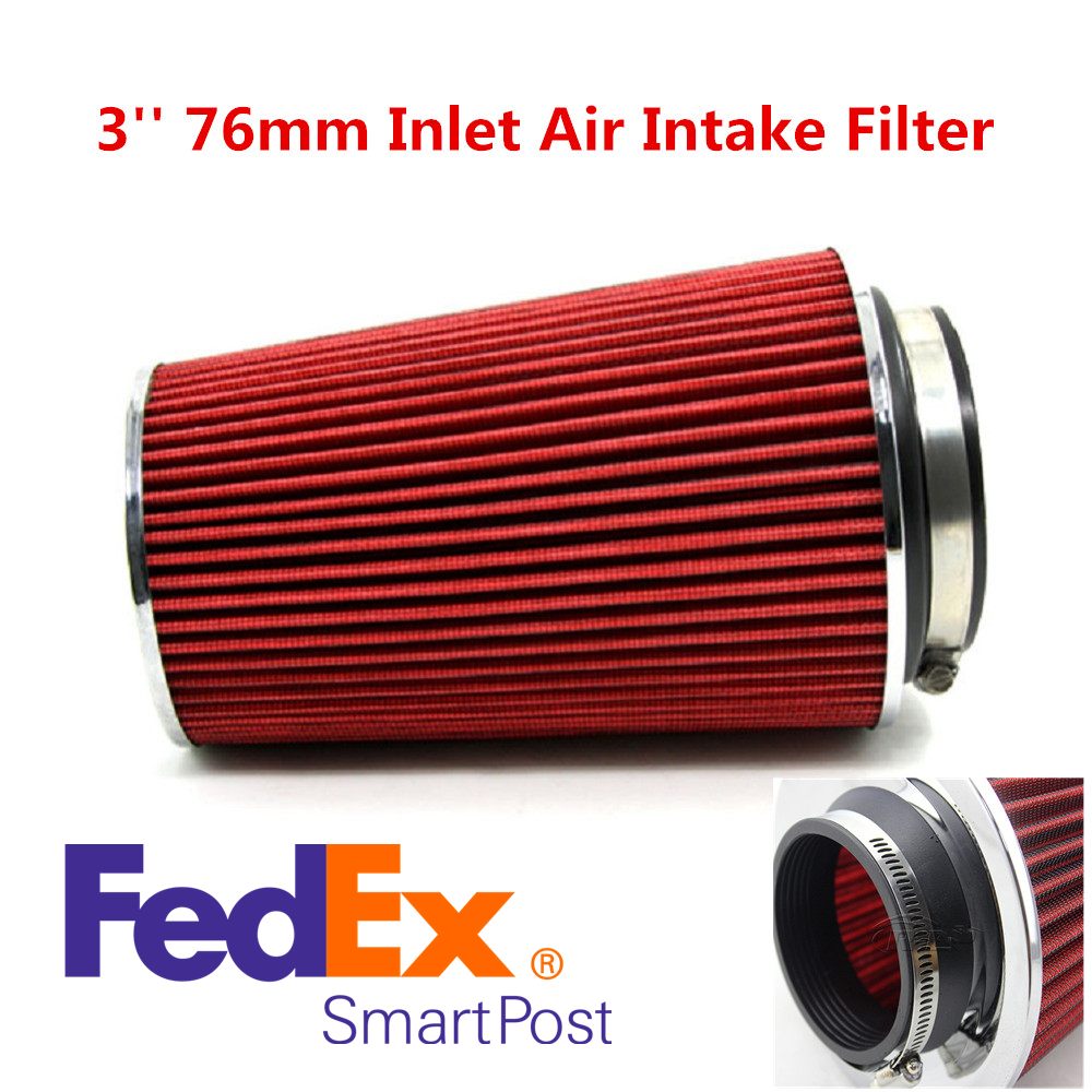 76mm Car Air Filter Air Intake Filter Tapered Cone Pod Red Lengthened Universal