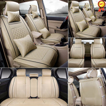 From US Car Seat Cover Size M PU Leather 5-Seats Front & Rear Cushion W/pillows