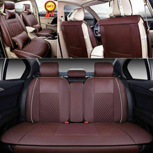Car Seat Cover PU Leather 5-Seats Front+Rear Cushion W/Pillows Set Accessories