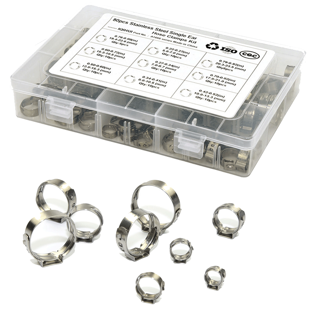 80x Stainless Steel Ear Plus Clamps Car Hydraulic Pipe Gas Line Fix Clips 9 Size