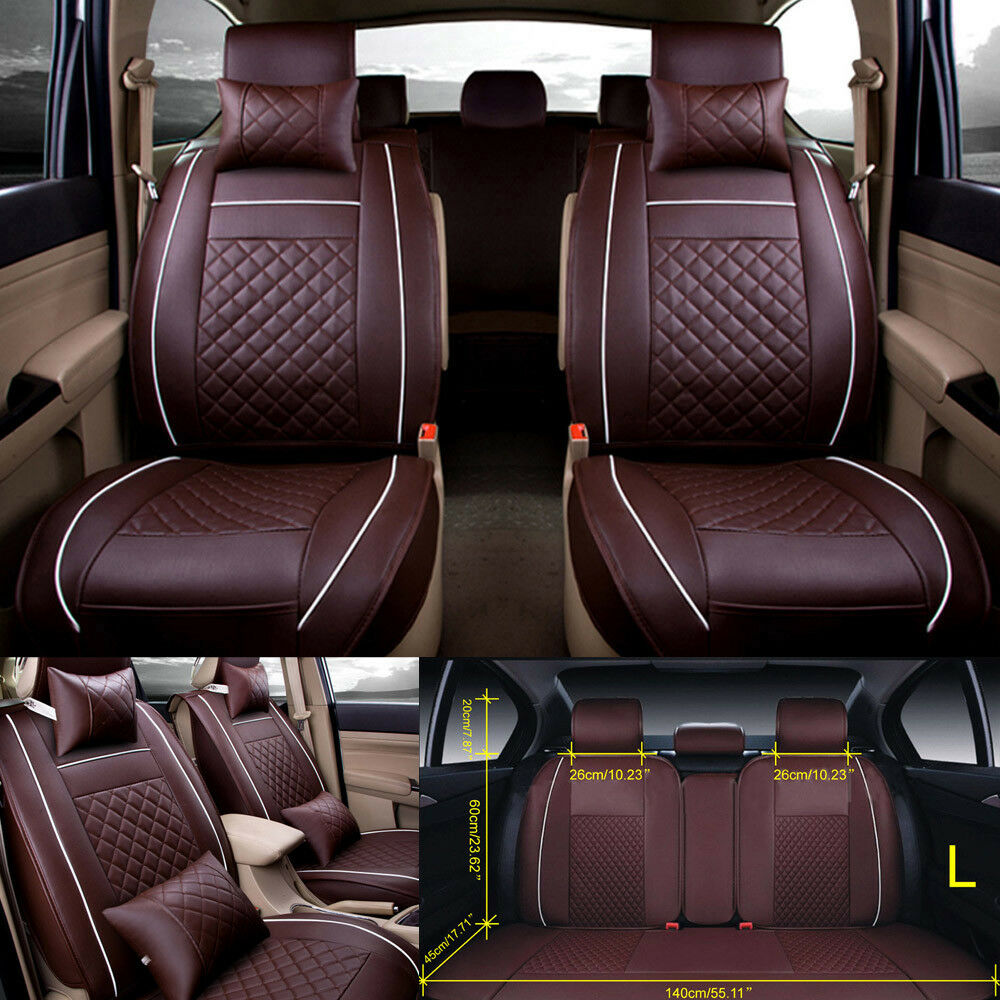 Premium Universal Breathable PU Leather Car Seat Cover 5 Seats Front+Rear Mat
