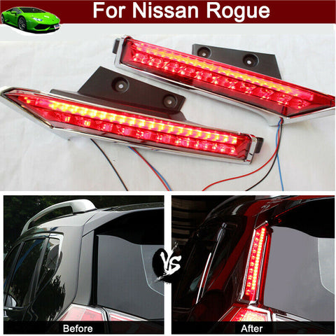 2x Rear Window pillar Side Cover trim LED Brake light for Nissan Rogue 2014-2021