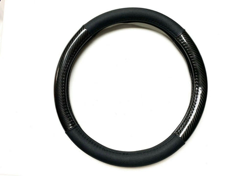 38cm Black Carbon Fiber PU Leather Steering Wheel Cover Anti-slip Protector #A