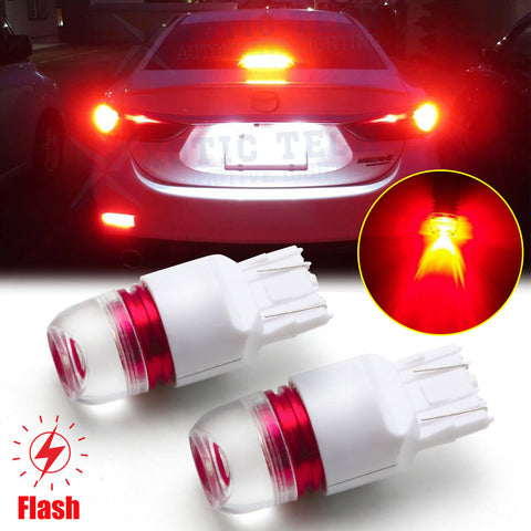 7443 LED Strobe Flashing Blinking Brake Tail Light Parking Safety Warning 2pcs