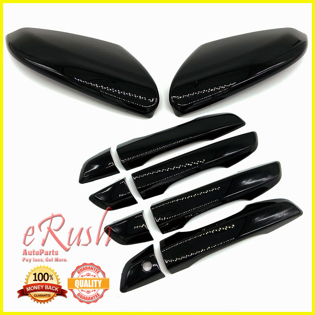 FITS 2016-2020 HONDA CIVIC GLOSSY BLACK MIRROR+HANDLE COVER OVERLAY SET COMBO