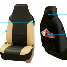 Highback Bucket Seat Covers Pair PU Leather For Auto Car SUV Van Beige Black