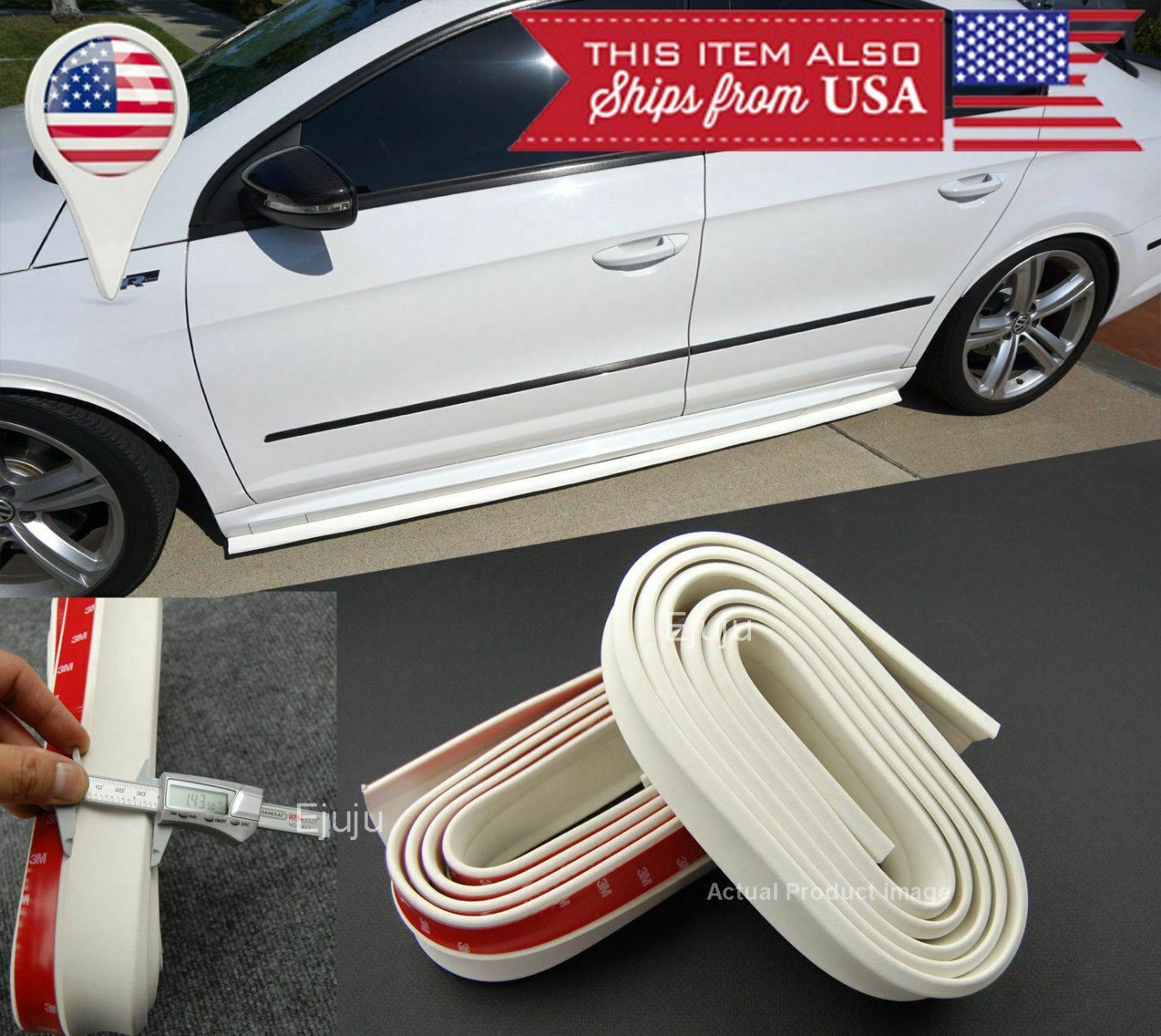 2 x 8 FT White EZ Fit Bottom Line Side Skirt Lip Trim Extension For Toyota Scion